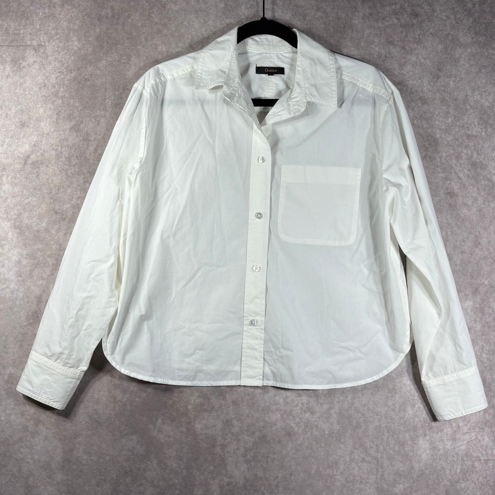 Quince Shirt Womens Small White Button Up Long Sleeve Cropped Collared Career